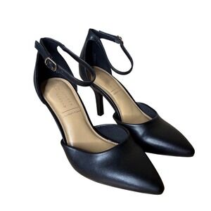 Lauren Conrad Women's 8 Black Pointed Toe Heels Ankle Strap Career Timeless